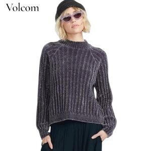 NWT Volcom Chenille Women's Charcoal Ribbed Sweater